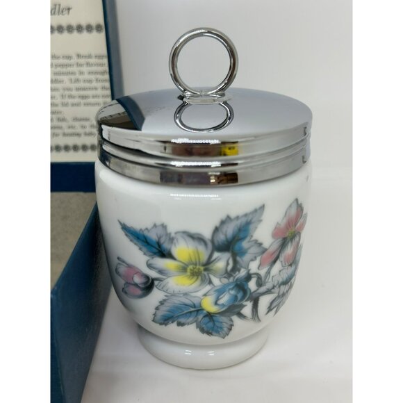 VTG Royal Worcester Egg Coddler Porcelain Floral Design Lid Original Box - Picture 5 of 6